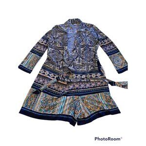 Venus Open Front Blue Wrap Romper Shorts Outfit with tie wrap/ womem's m…